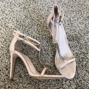 ASOS Silver chain T-strap nude heels